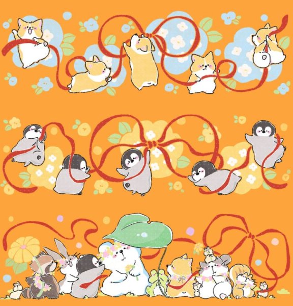 画像1: 新品1巻き（PETラインホロ/5ｍ巻）※ラベル無し切売り有☆703工作室/アニマルリボン（芝芝礼物） (1)
